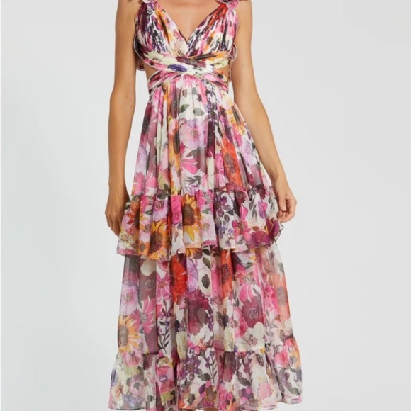 NWT | Mac Duggal 56048 White Multi Ruffle Tiered Floral Chiffon Dress Size 4 - Picture 7 of 16